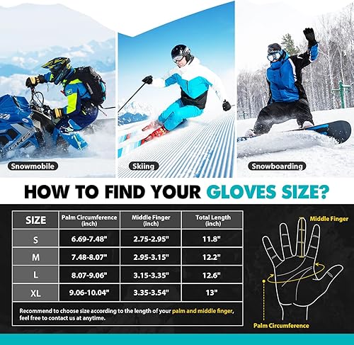 Miniatura 3 de Hikenture Ski Gloves Men -Waterproof Insulated Snow Gloves with 3M Thinsulate -Touchscreen Winter Snowboard Gloves for Cold Weather, Windproof