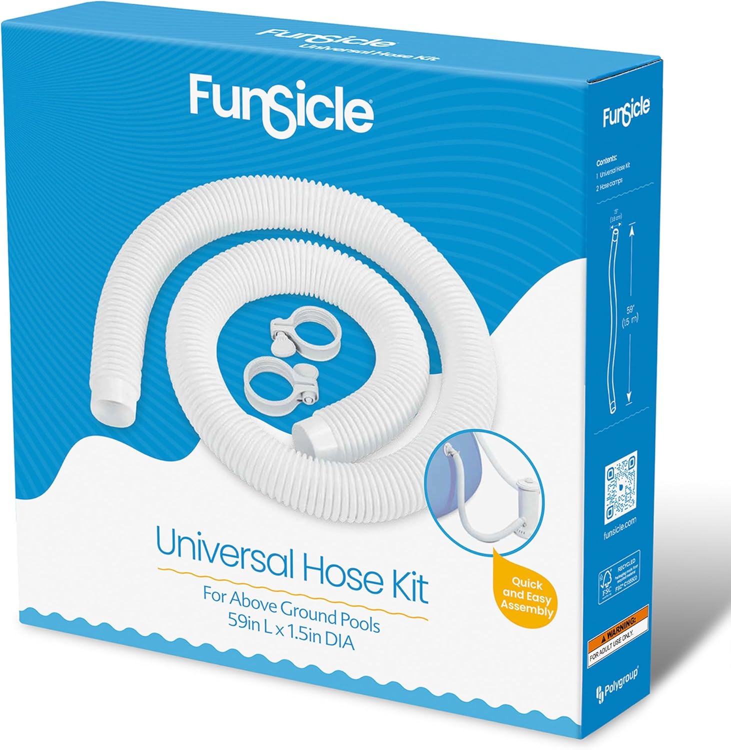Funsicle P56000017 Universal Hose Kit, Replacement Hose for Above-Ground Pools, Hose with 2 Clamps, 59" Long x 1.5" Diameter, (2 Pack)