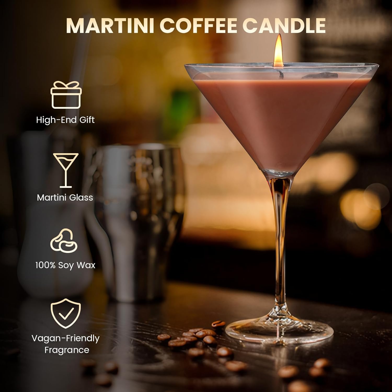 エスプレッソマティーニキャンドルギフト、6.5オンスソイワックスコーヒーキャンドル、女の子、女性へのユニークな香りのキャンドルギフト