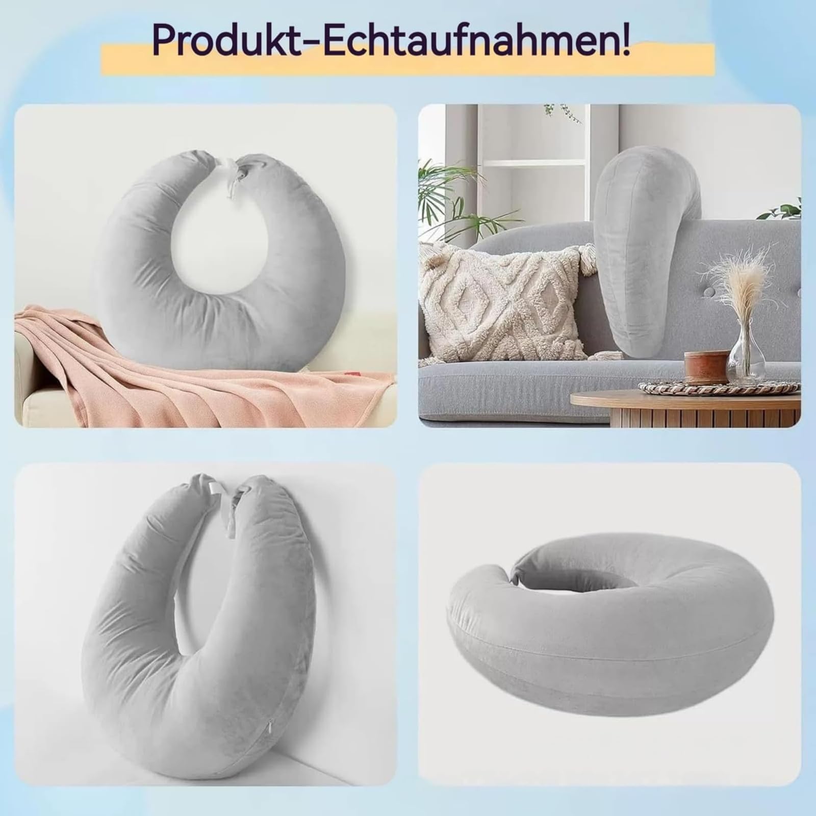 Generisch Cojín de punto, cojín ergonómico para manualidades, para momentos creativos, para lectura y juegos, para cama y sofá, cojín para los brazos para leer, jugar, trabajar y hacer ganchillo (gris