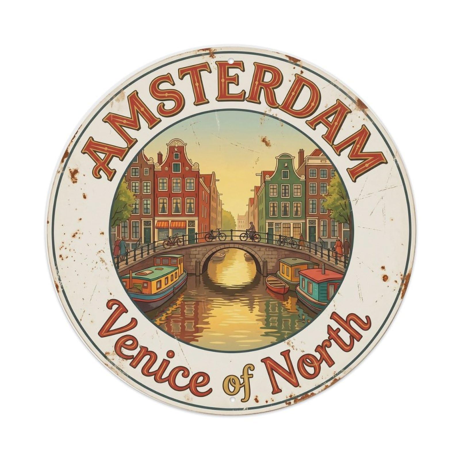 Vintage Travel Amsterdam Metal Tin Sign