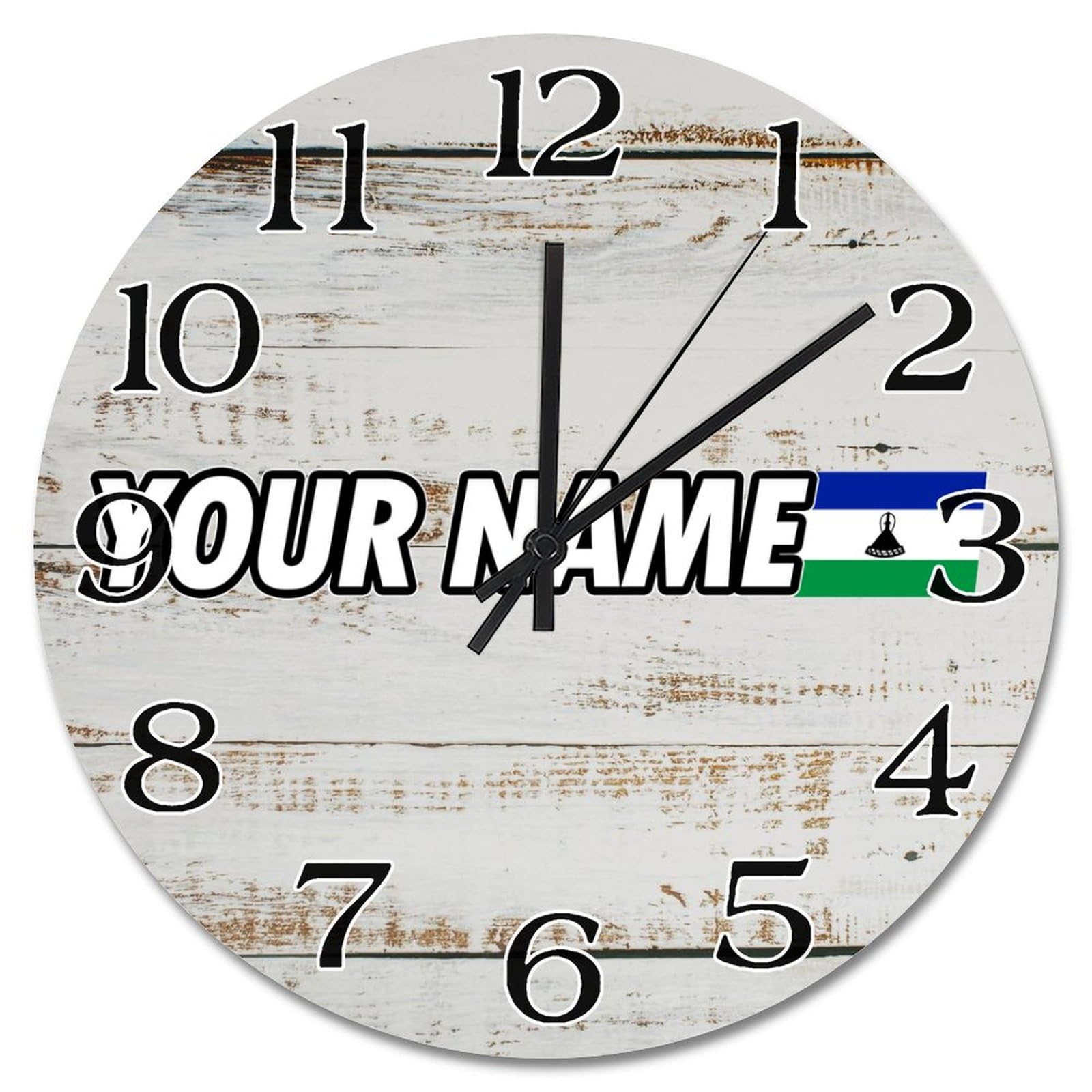 Horloge murale Lesotho 38cm ronde en bois rustique pour salon