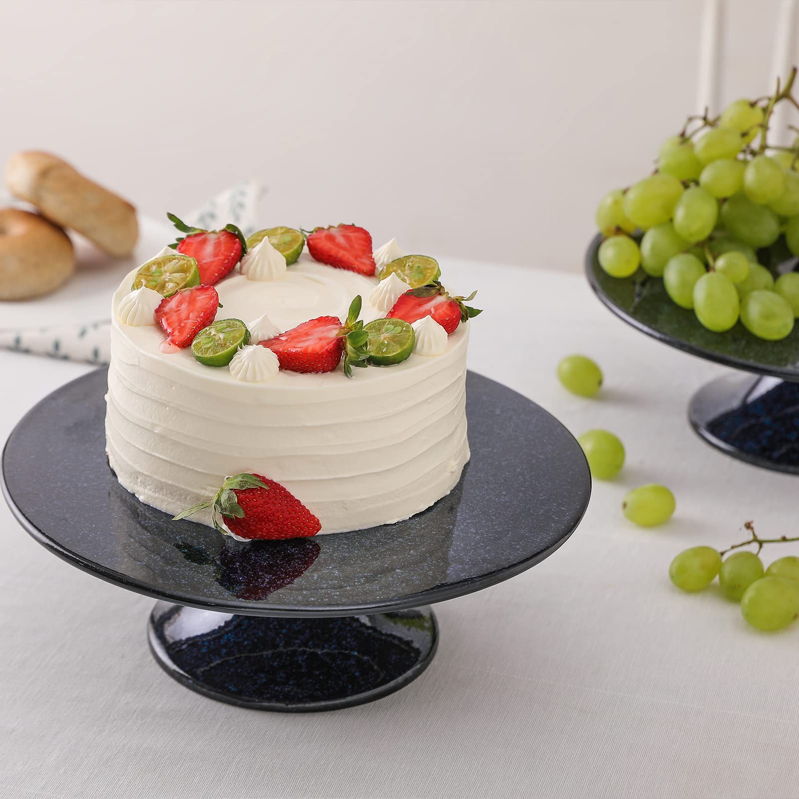 Vicrays Ceramic Round Cake Stand - Porcelain 10 Inch Pedestal Pastry Serving Tray for Snacks Desserts Cookies Cupcakes - Ideal for Birthdays Easter Christmas Wedding Home Decor - Reactive Glaze Blue