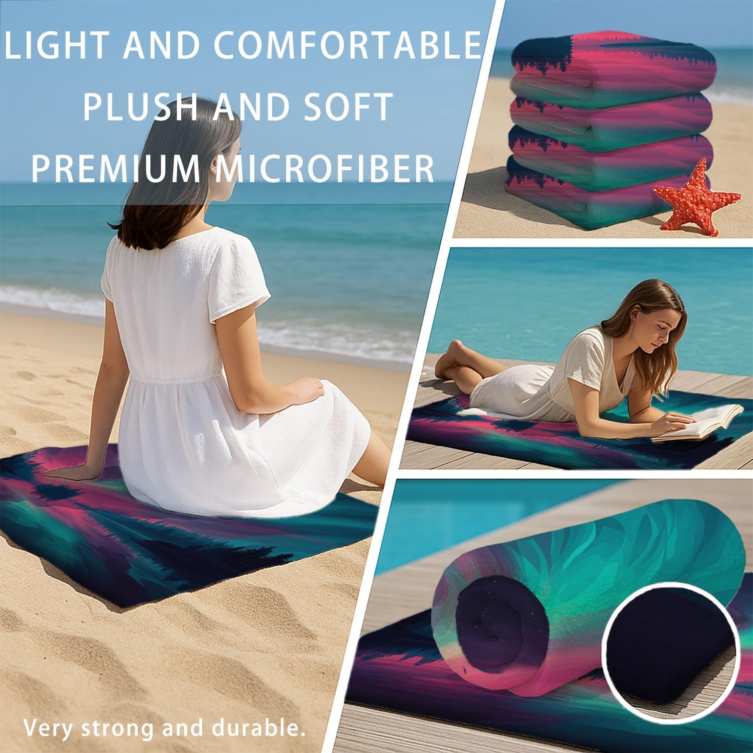 Générique Serviette de Plage Microfibre 230 x 210 CM,Drap de Plage Ciel Étoilé, Magique, Naturel, Paysage, Couverture de Plage Absorbante,Couverture de Bain Aurore Vibrante, Ciel Nocturne