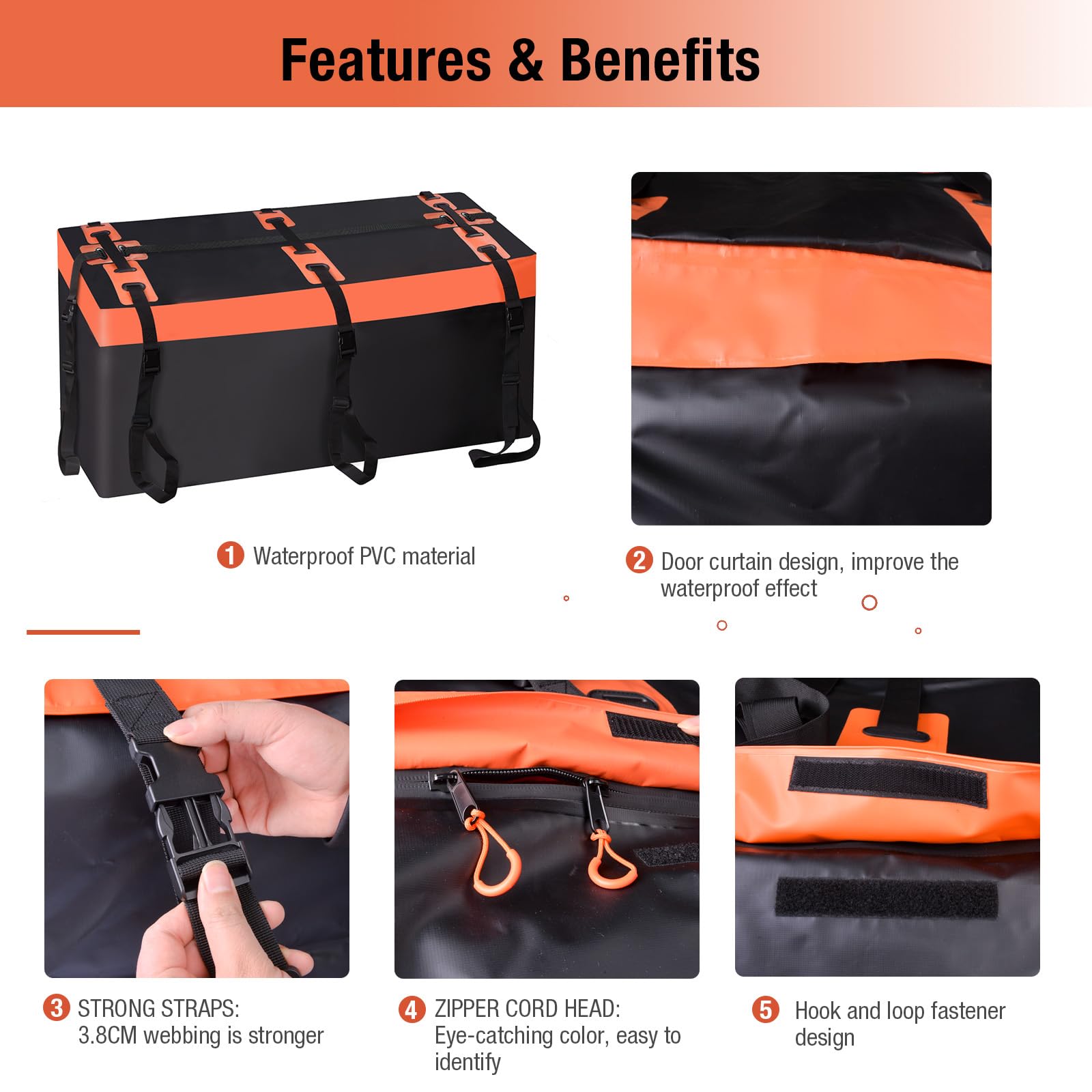 Box da tetto auto, scatola posteriore per gancio di traino, 425 litri, Pro 600D, in PVC, impermeabile, antistrappo, pieghevole