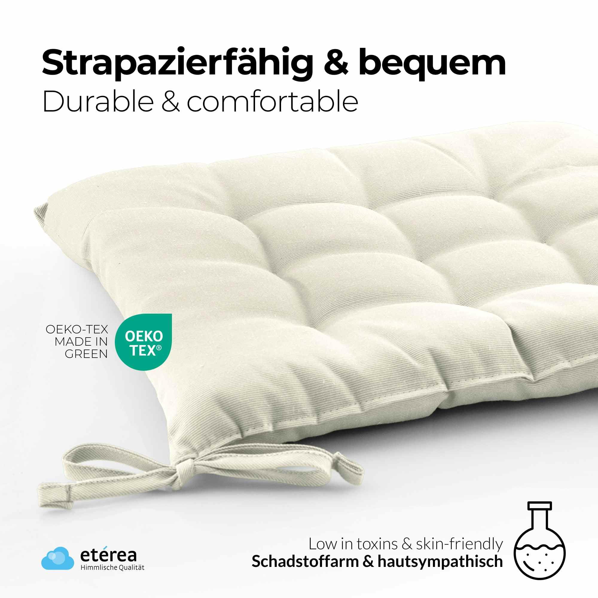 etérea Coussin de Chaise 40x40 cm Crème – Galette avec Liens, Mousse Indéformable, Intérieur & Extérieur, Lot de 6 pour Chaise de Jardin, Salle à Manger & Banc
