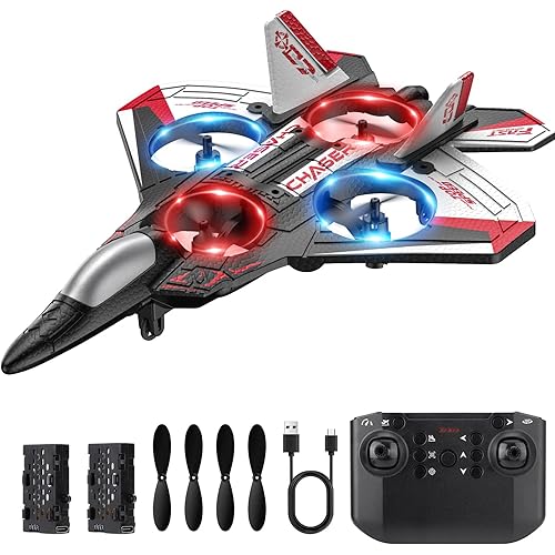 RC Plane Remote Control Airplane for Kids Adults, Foam Aircraft Fighter Jet Planes with LED Lights, Altitude Hold, 360° Flip, Stunt Rotation, Speed Adjust Flying Toy Gifts for Boys and Girls