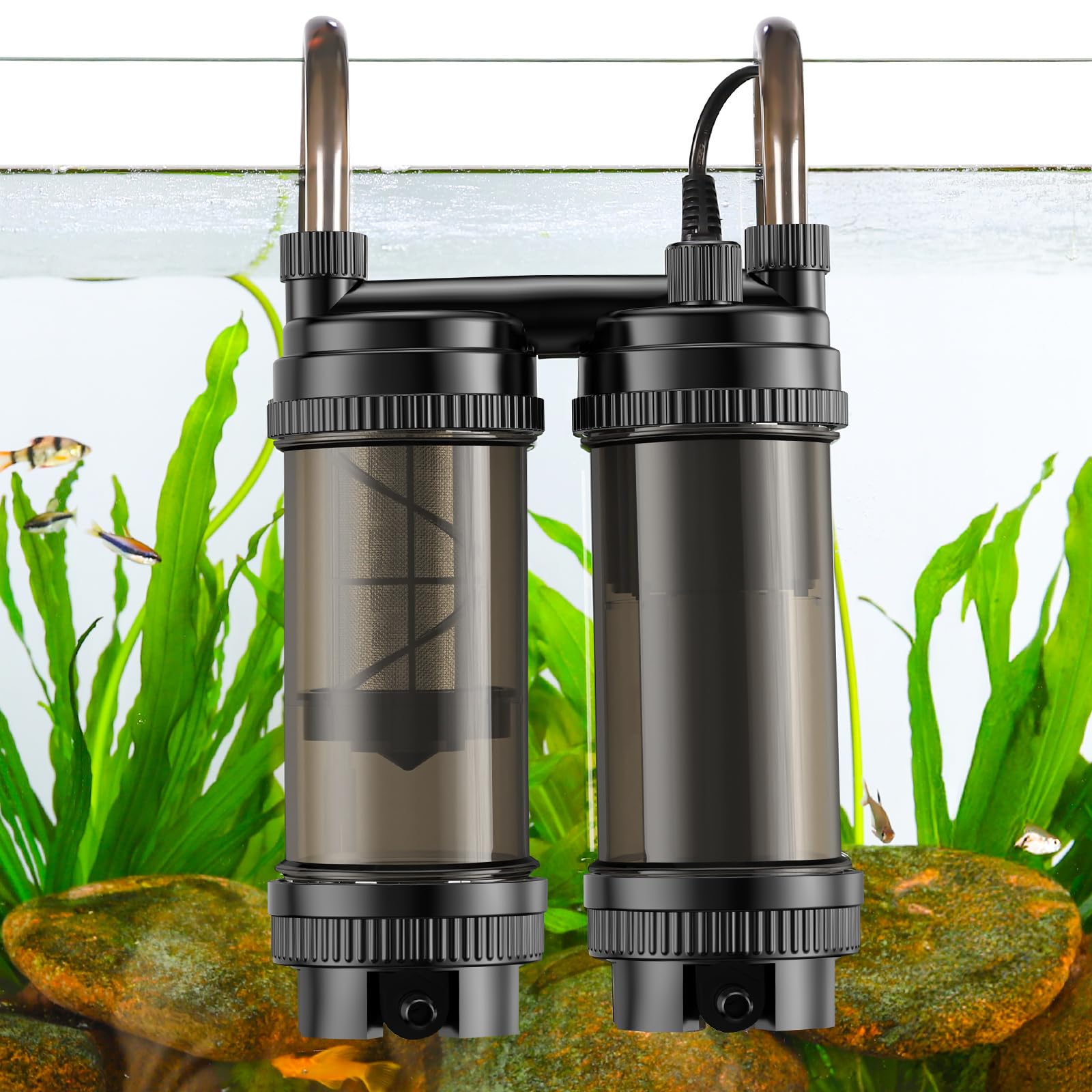 hygger Zewnętrzny filtr akwariowy 9W Podwójny przepływ wody, 450L/H Zewnętrzny filtr do akwarium Ultra cichy filtr akwariowy 27-74 litrów