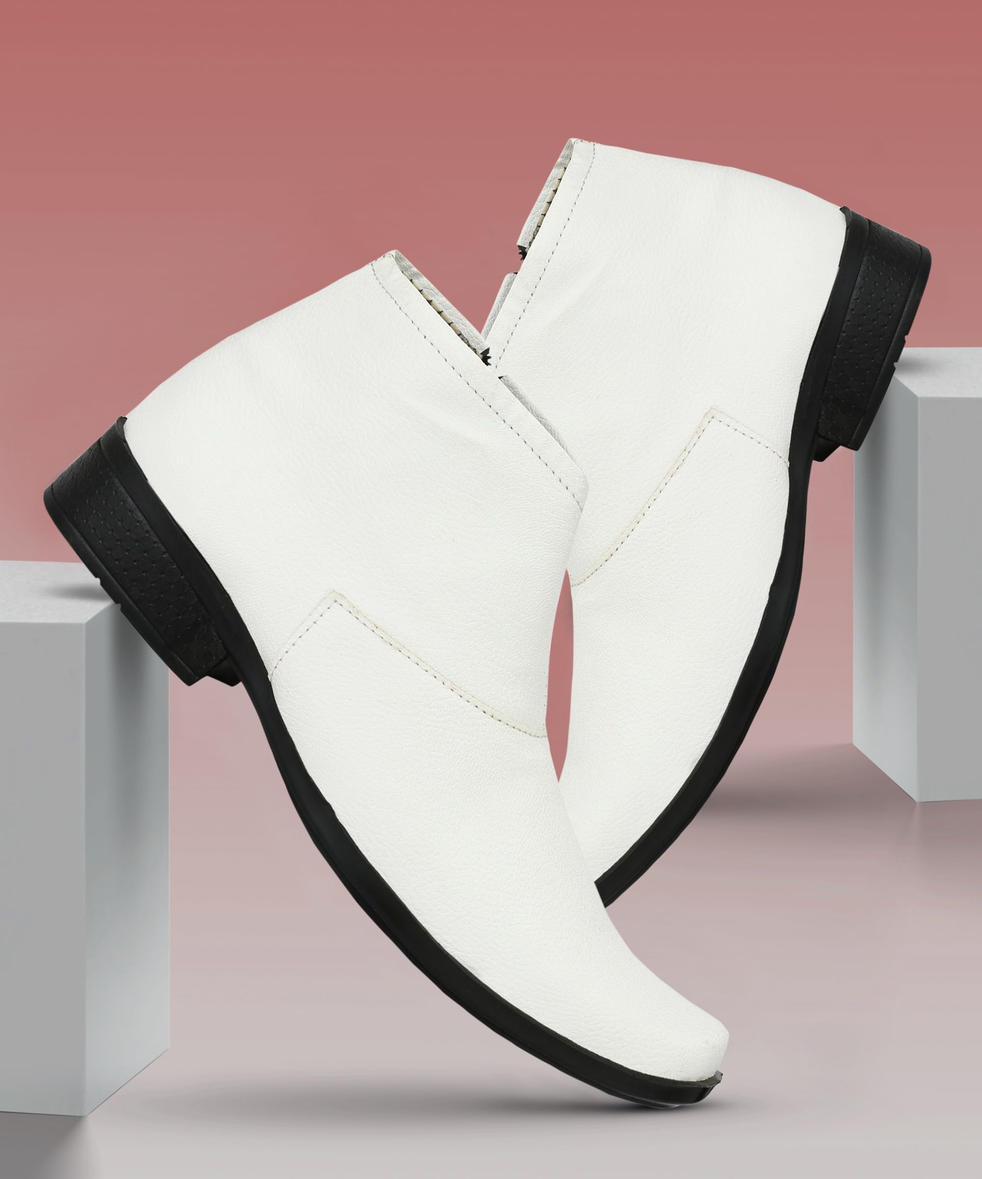 Chelsea-X ™ Fashionable White Leather Zipper High Ankle Length Casual Long Chelsea Boots for Men (IM8200)