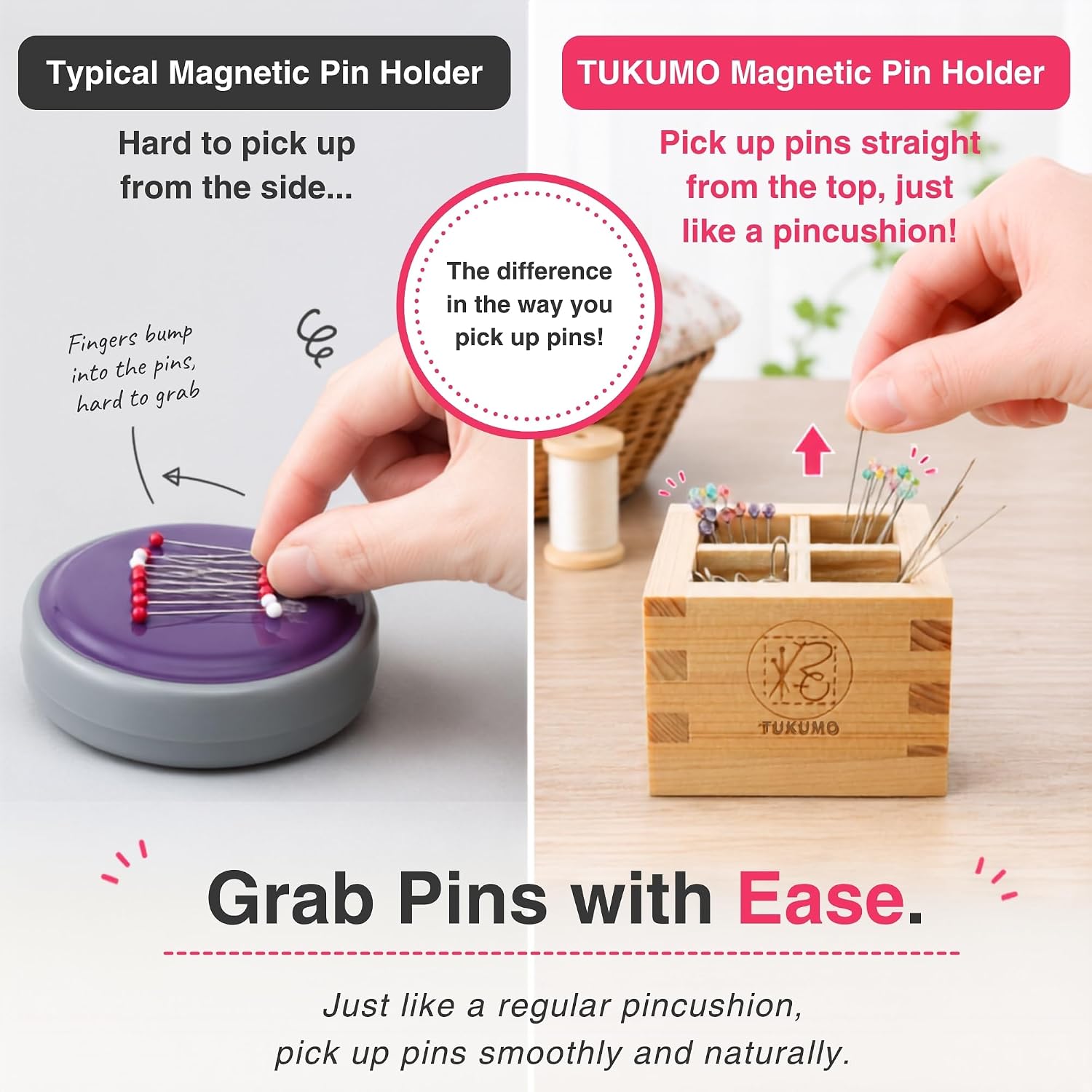 TUKUMO(つくも) Masu-Style Magnetic pin Holder Magnetic Pin Cushion Strong Magnet Made in Japan (Not Includes pins)