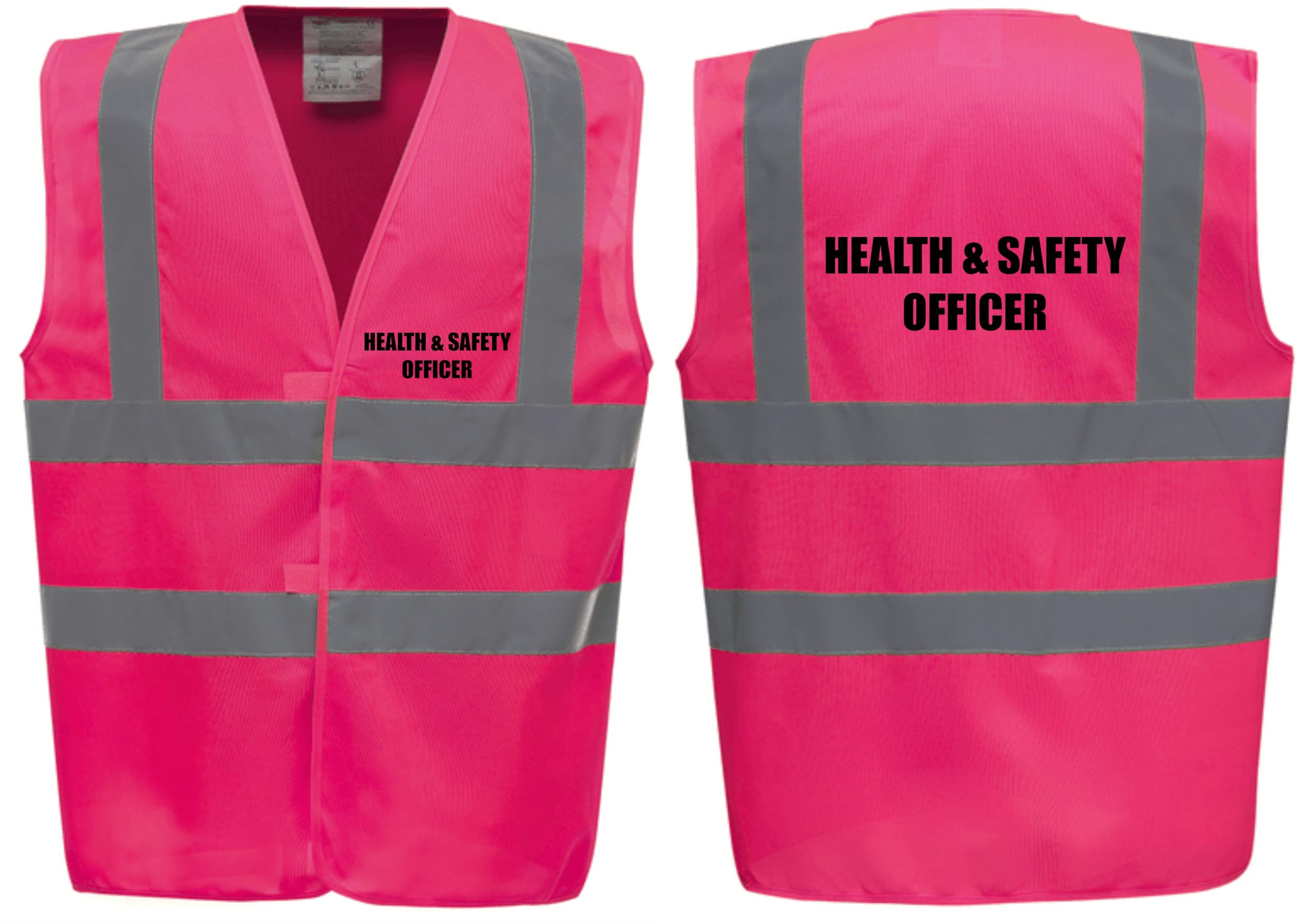 Brook Hi Vis Premium Safety Vest - HEALTH & SAFETY OFFICER Printed Front & Back, Event Management High Viz Waistcoat, Available in 14 Colours, Festivals (Pink, Medium)