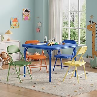 IDEALHOUSE 5 Piece Boys Girls Table and Chairs Set, Folding Activity Table and Chairs Set for Dining Room,Daycare,Classrooms