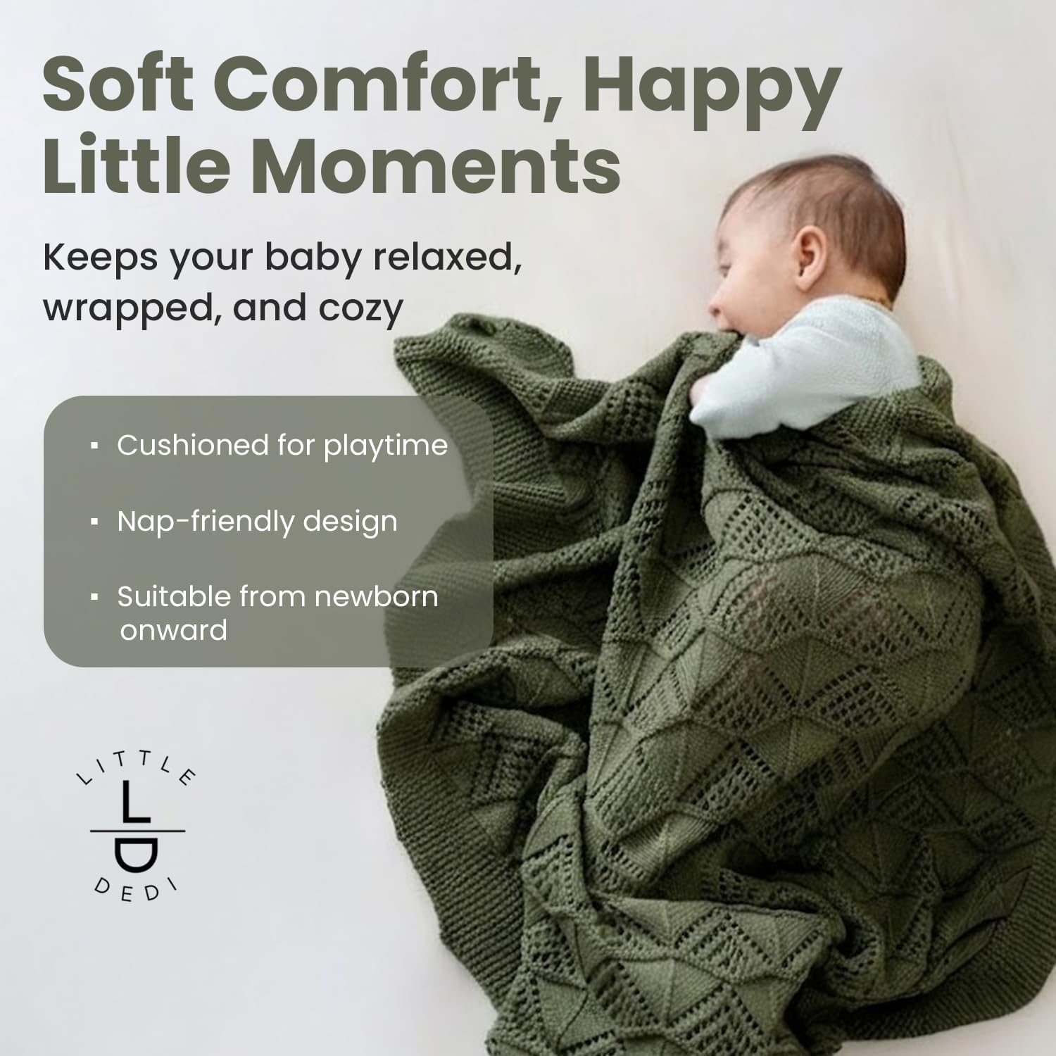 Hypoallergenic Baby Blanket - 30x40 Inches Pepper Green, Oeko-TEX® Certified, Thermal-Regulating, Silky Soft Knit for Girls & Boys - Swaddle, Toddler, or Receiving Blanket