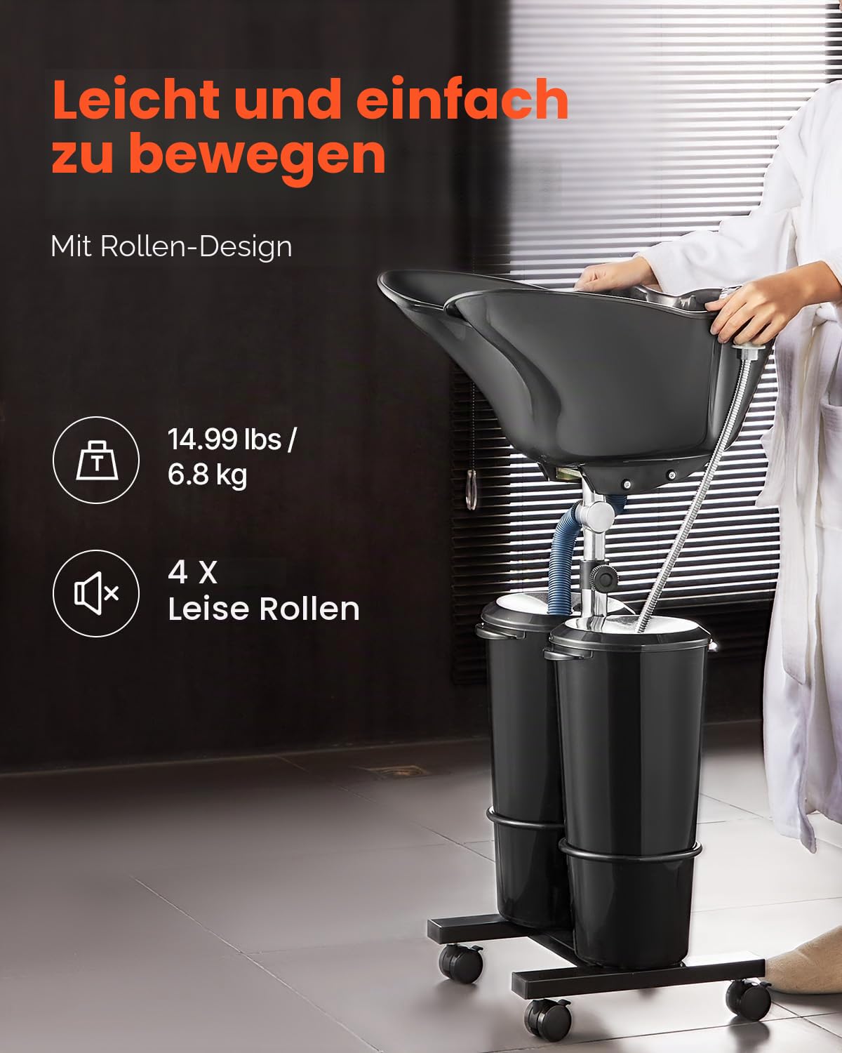 VEVOR Friseur Waschbecken, Haarwaschwanne mit elektrischer Pumpe, inkl. 2 Eimern, 2 Duschköpfen, Ablaufschlauch, höhen- und winkelverstellbarer Rückwärtswaschbecken für Friseursalon, schwarz