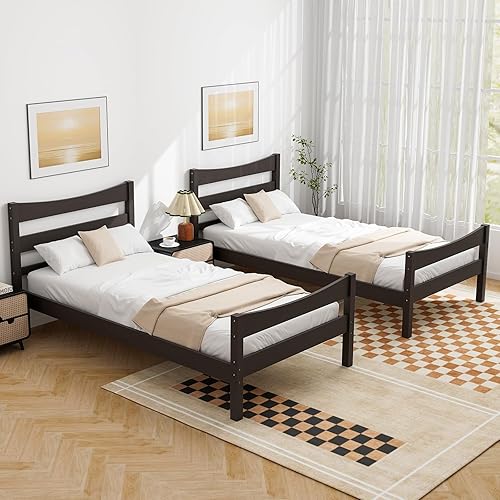 Miniatura 6 de Giantex - Marcos de cama individual de madera con cabecero, cama moderna con plataforma y soporte de listones de madera, espacio de almacenamiento