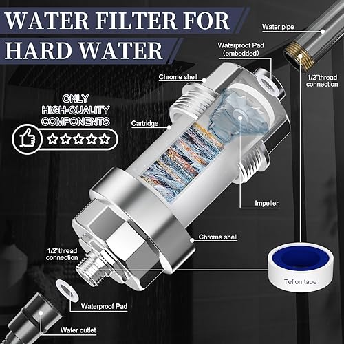 Miniatura 6 de EMBATHER - Filtro de ducha de 20 etapas para agua dura, elimina clorofluorurometales pesados, filtro suavizante de ducha de alto rendimiento para