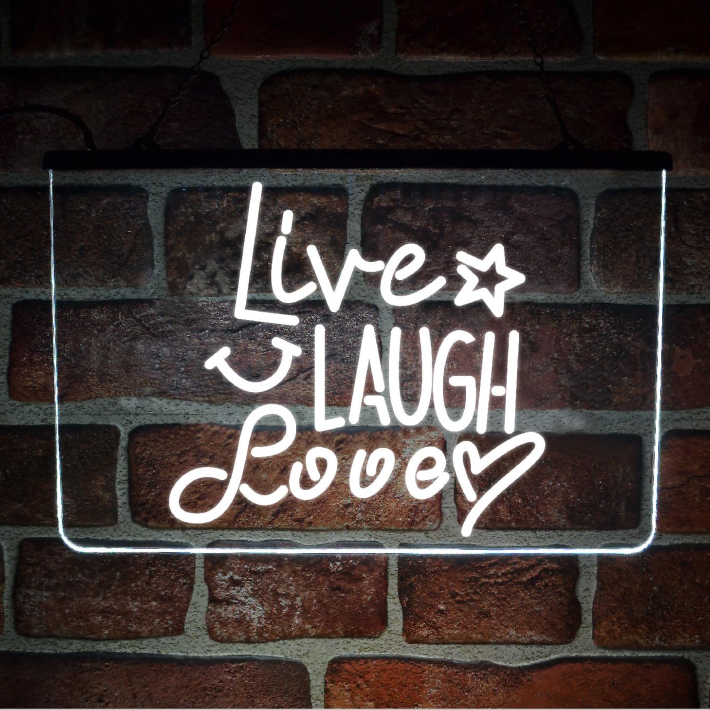 Live Love Laugh Neon LED Light Up Sign | Hanging Inspirational Quote Plaque For Kitchen Décor (White)