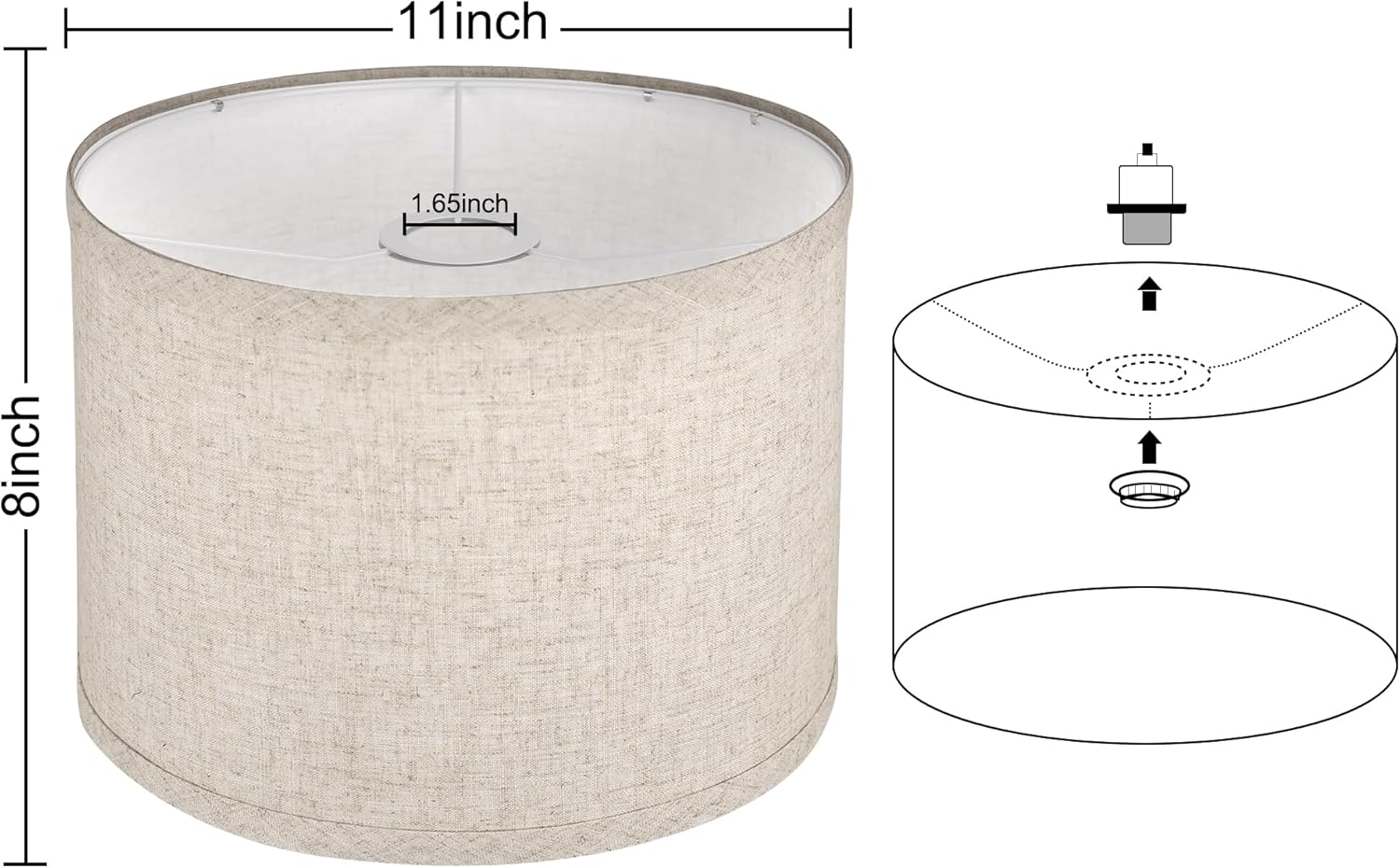 11"x11"x8" Assembly Required Lampshade for Floor Lamp, Table Lamp, Bedside Lamp, Fabric Drum Lampshade Classic Modern Style, Spider Fitter, Linen - Beige
