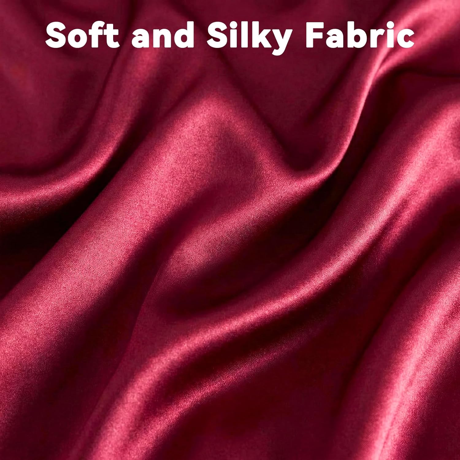 Thmyo Satin Bed Sheet Set,Extra Soft Deep Pocket Silky Satin Sheet Set with 1 Fitted Sheet +1 Flat Sheet + 2 Pillow Cases (4-Piece Wine red, Queen)