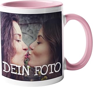 Tassenteam Fototasse bedrucken lassen - Tasse mit Wunschfoto personalisieren - Kaffeetasse selbst gestalten mit Bild - Werbetasse mit Foto oder Logo (rosa)