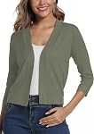 EXCHIC Manches 3/4 Pulls de cardigan léger à copeaux ouvert devant Bolero Shrugs courts pour robes pour femme