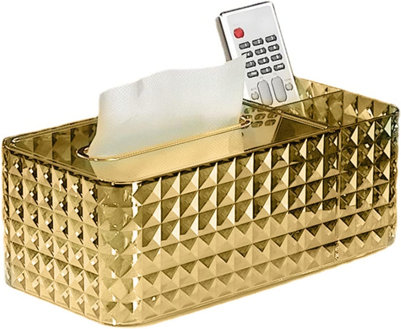 – Tissue Box Holder, 2 Compartments Storage Design Tissue Box Cover Wide Mouth Rectangular Napkin Dispenser Holder for Putting Remote Control Pen Makeup Brushes (Amber Gold)