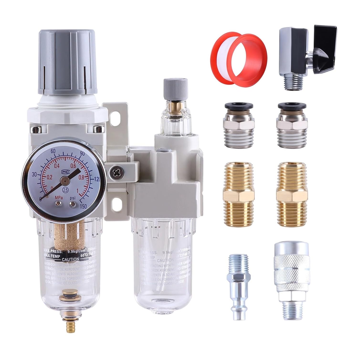 1pc Pneumatic Pressure Regulator Air Processor Compressed Air Filter Regulator Lubricator Combo Water/Oil Trap Separator(AC2010-2 1l4NPT)