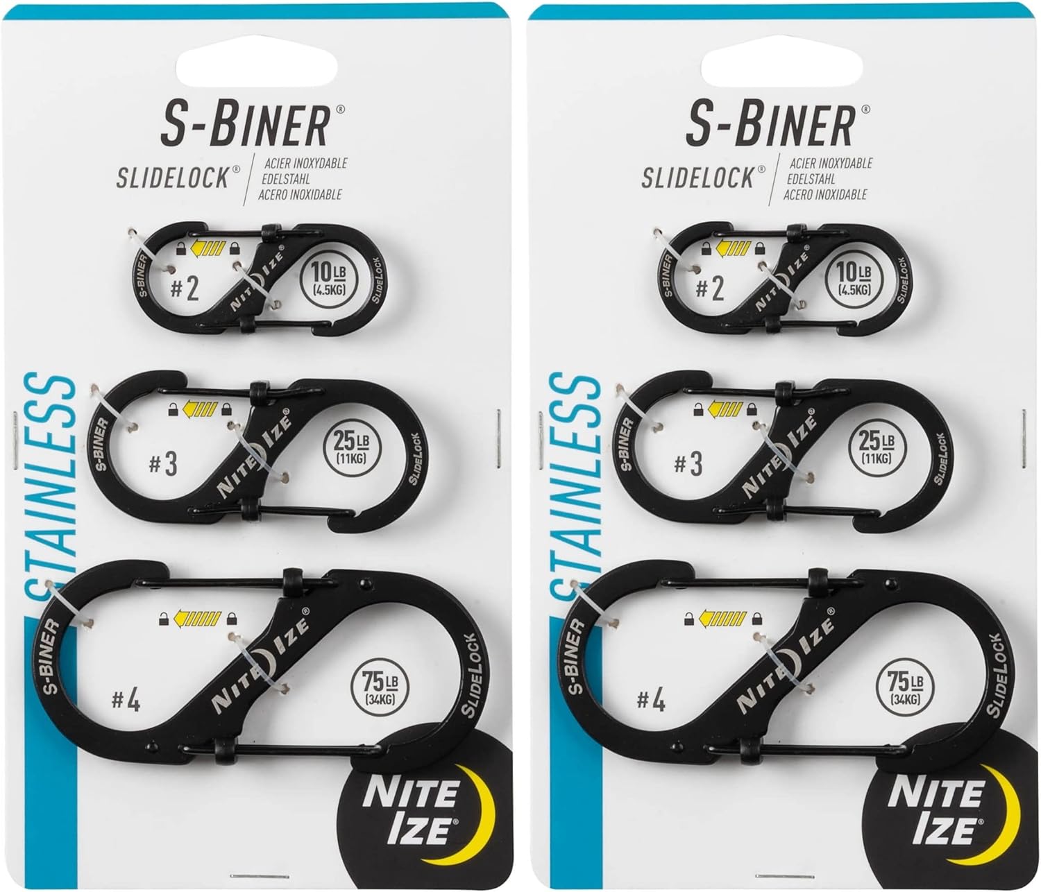 Nite Ize 3-Pack S-Biner SlideLock S.S. Carabiners #2#3#4 - Black (2-Pack)