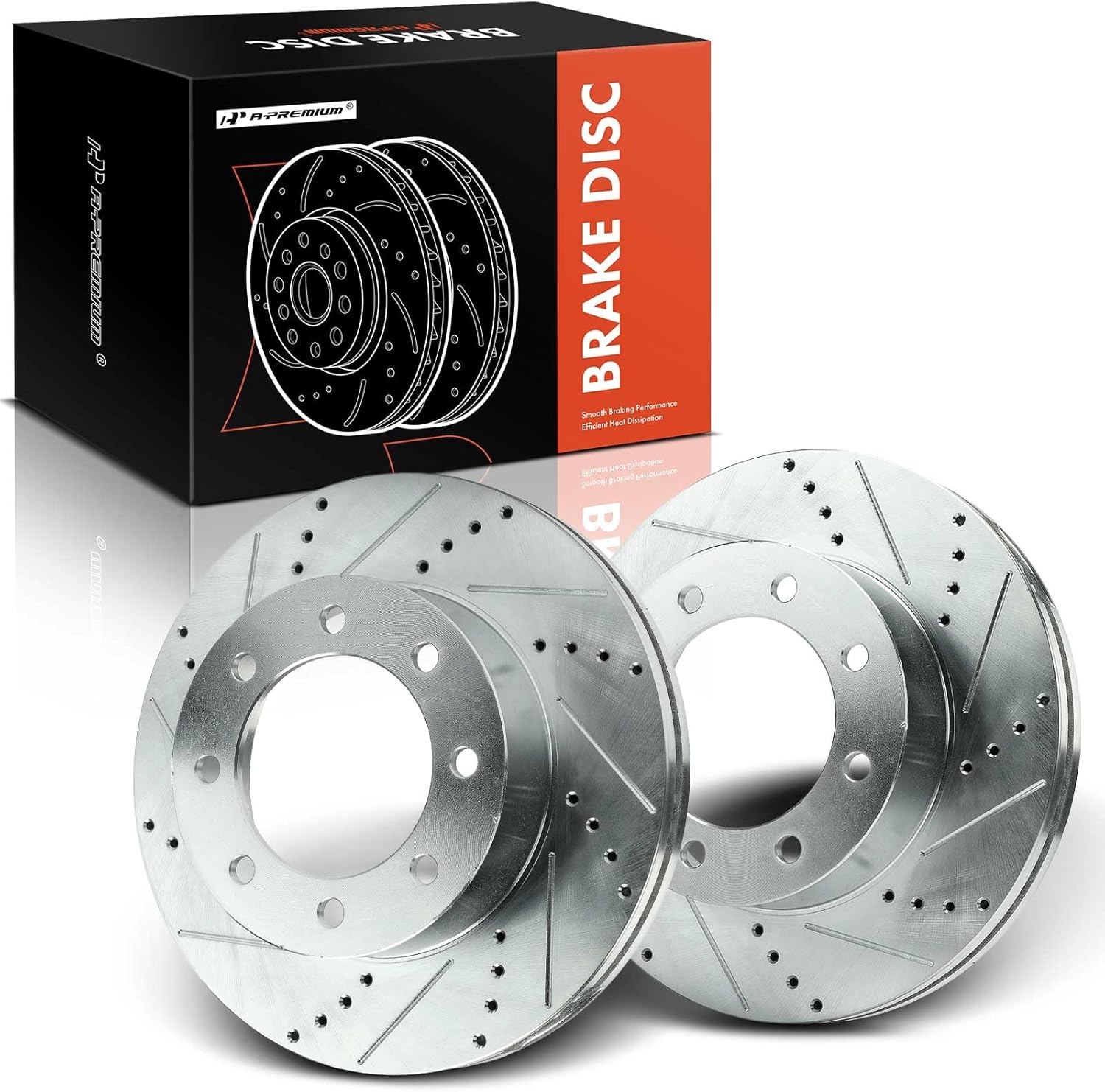 A-Premium 14.29 inch (363.00mm) Front Drilled and Slotted Disc Brake Rotors Compatible with Select Ford Models - F-250 Super Duty 2012-2022, F-350 Super Duty 2013-2022, F-450 Super Duty, 4WD, 2-PC Set