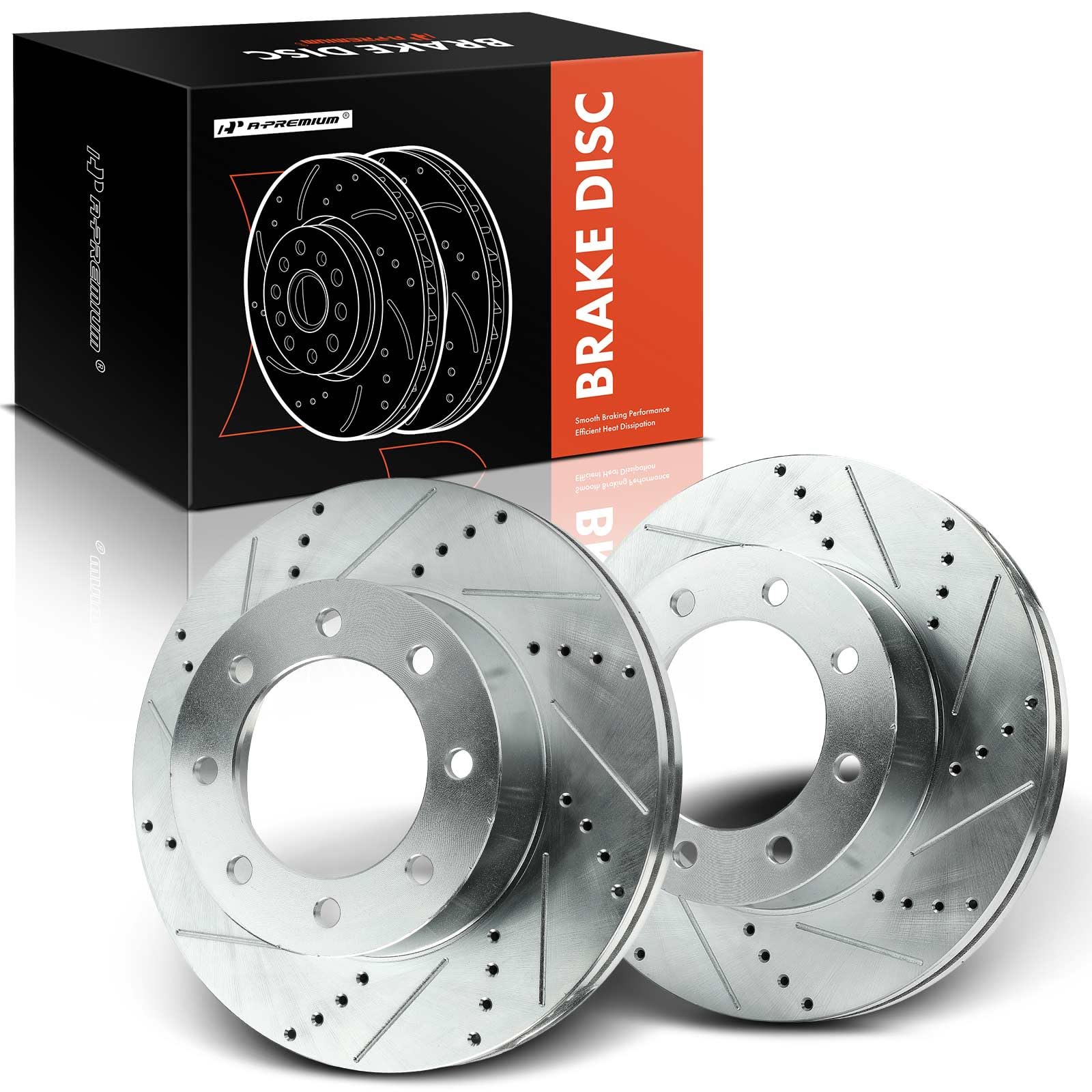A-Premium 14.29 inch (363.00mm) Front Drilled and Slotted Disc Brake Rotors Compatible with Select Ford Models - F-250 Super Duty 2012-2022, F-350 Super Duty 2013-2022, F-450 Super Duty, 4WD, 2-PC Set