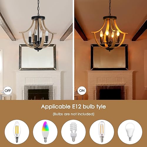 Miniatura 5 de Lámpara colgante colgante de granja, lámpara de techo rústica de 4 luces, lámpara de techo moderna de madera sintética para comedor, cocina, isla,