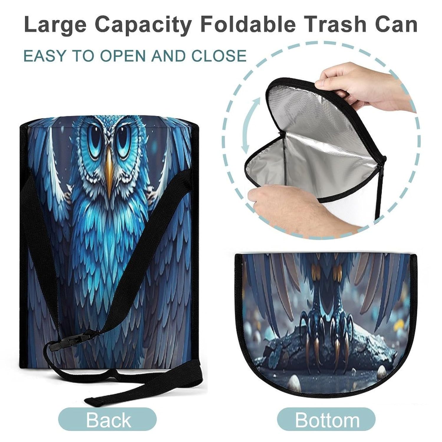 Blue Owl Car Trash Can 5.4 Gallon Smell Proof Hanging Car Garbage Bag with Lid Multipurpose Vehicle Garbage Organizer Cars Trash Bag for Outdoor Travel Home Use