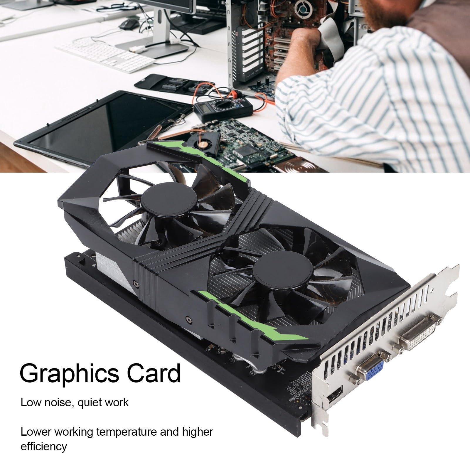 VBESTLIFE Scheda Grafica 1050TI da 4 GB, GPU DDR5 128 Bit, Scheda Video da Gioco PCIE 2.0 da 1350 MHz, Scheda Grafica per Computer Desktop con Porte HDMI, DVI, VGA
