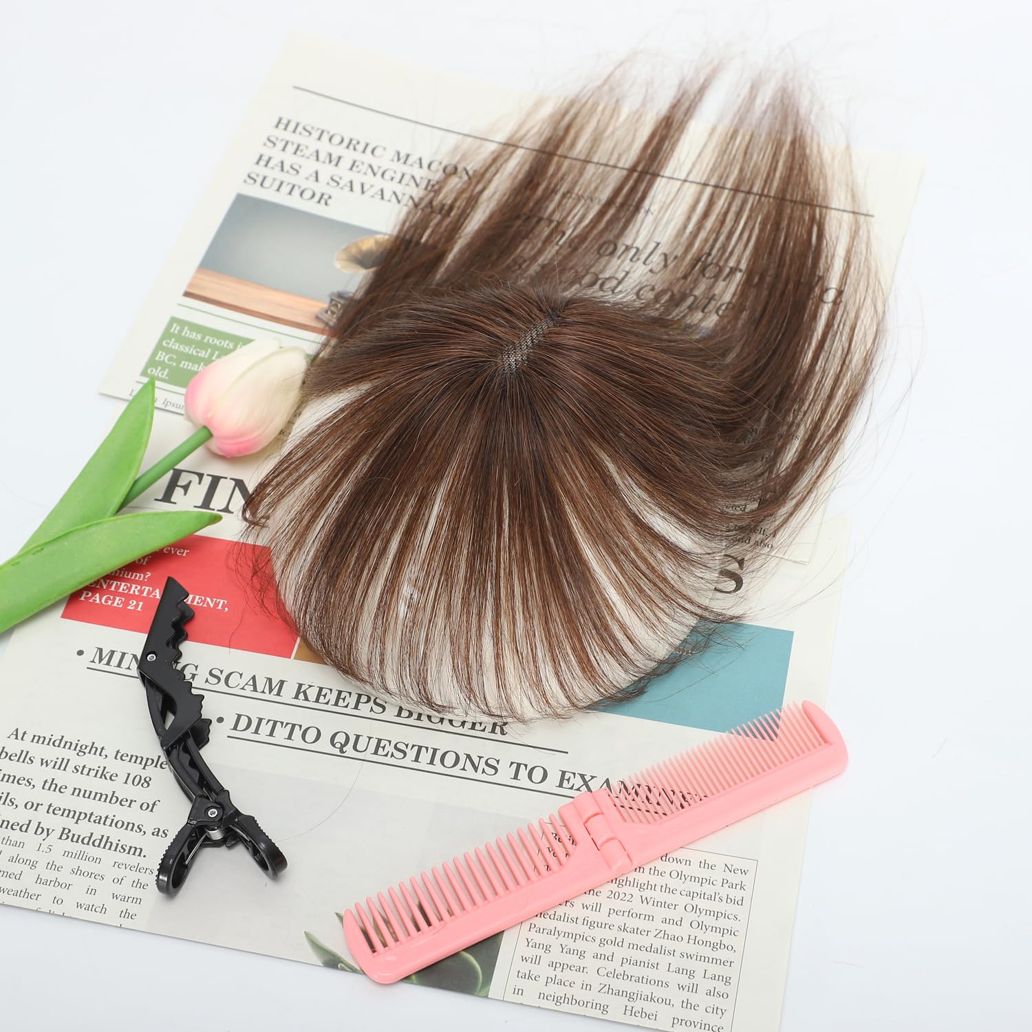 Clip in Bangs Real Human Hair Clip on Wispy Bangs Fringe with Temples Hairpieces 100% Human Hair Wispy Bangs Clip in Hair Extensions (Medium Brown, 3D Wispy Bangs) - Image 6