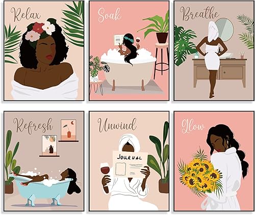 Zonon 6 piezas de arte de pared de mujer negra, póster de arte afroamericano sin marco, póster abstracto bohemio para decoración de pared para el