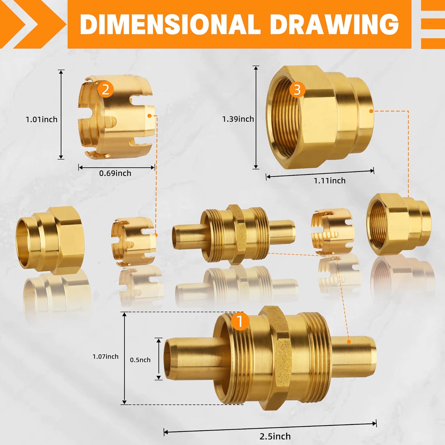 Brass DOT Air Brake End Fitting, Dazakoot 1/2” OD Union Tubing for J1402 Air Brake Hose, Air Brake Hose Fitting for Replace Semi Truck Air Brake System - 2pcs Union Tube & 4pcs Sleeve Tube