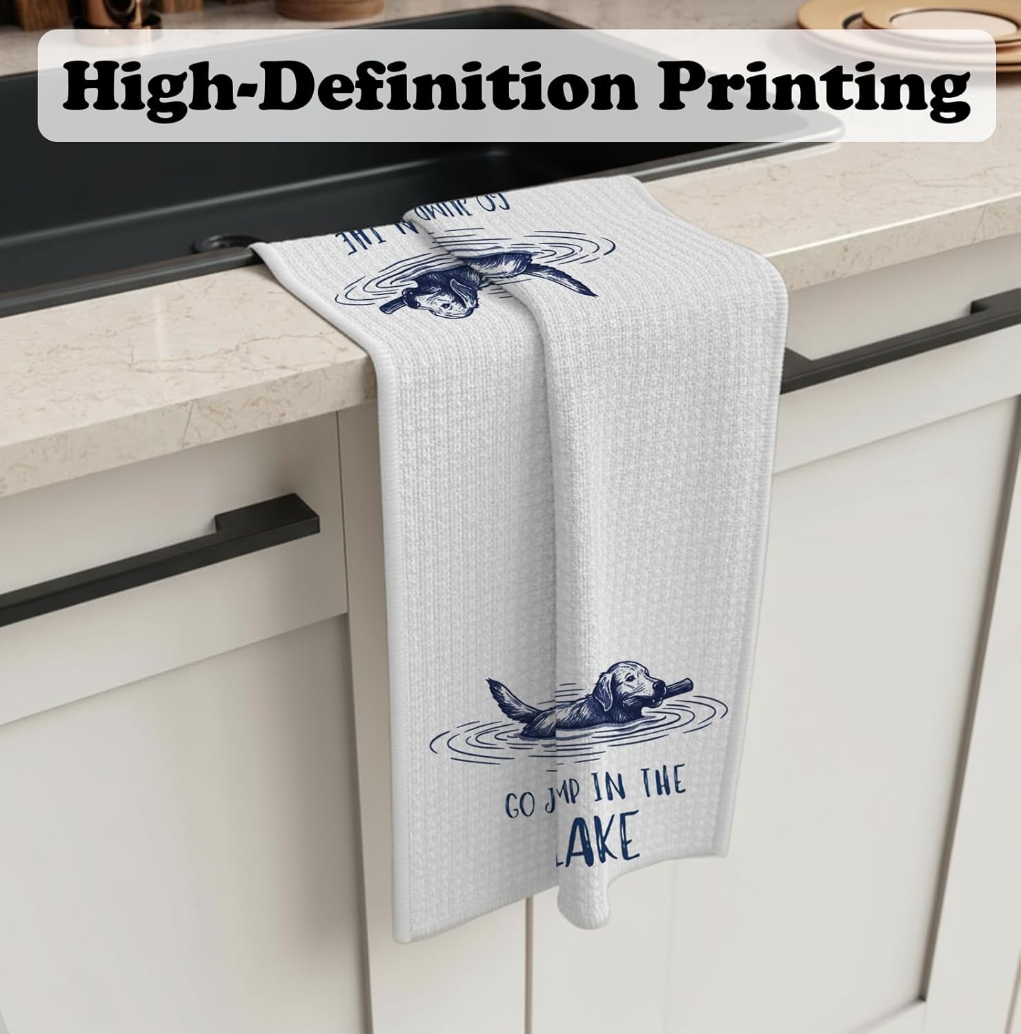 Lake Dog Kitchen Towel Decorative,Lake House Decor Dish Tea Towels,Funny Lake House Gifts, Dog Lover Mom Gifts Blue Hand Towels Drying Cloth for Kitchen Bathroom Decor, 16x24 Inch - Image 3