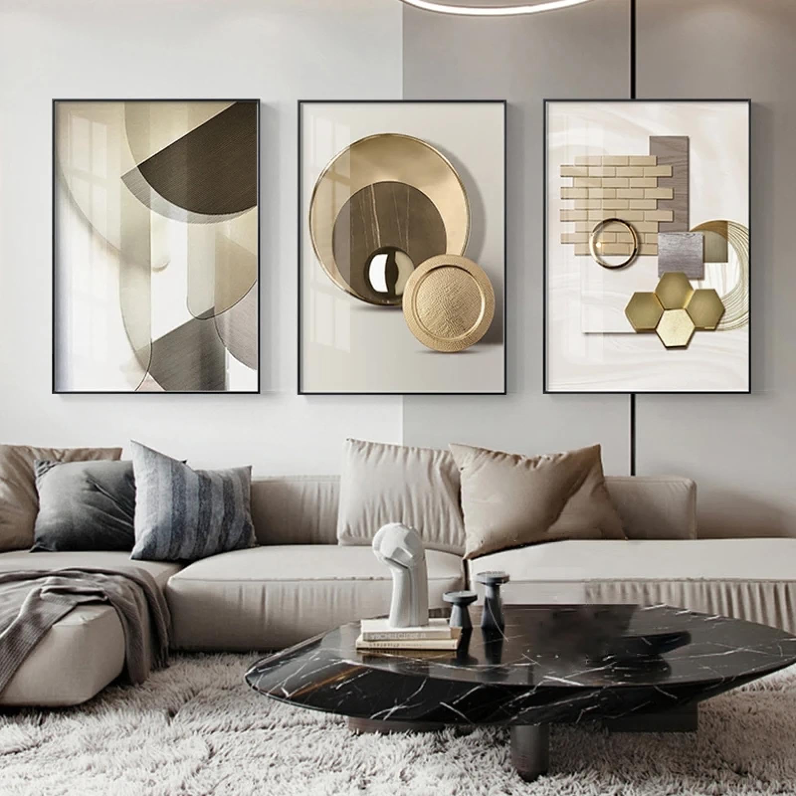 Affiche minimaliste moderne géométrique dorée triptyque d'art mural 40x50cm - 6