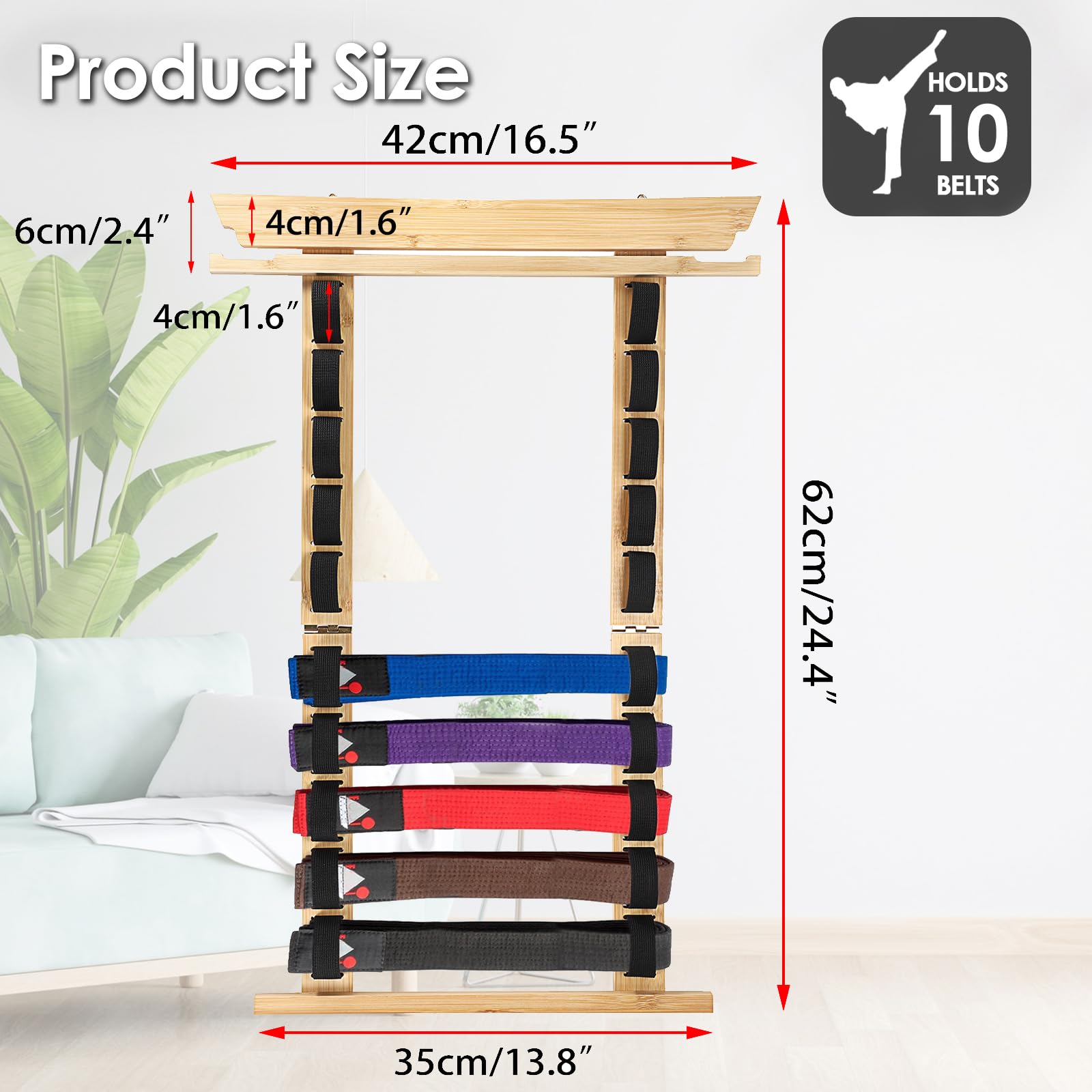 SUMNACON Kampfsport Gürtelhalter für 10 Gürtel Bambus Taekwondo-Gürtelständer Wandmontage Gürtel Display für Medail Judogürtel Karategürtel Ninjitsu-Gürtel als Personalisierbare Geschenk(kein Gürtel)