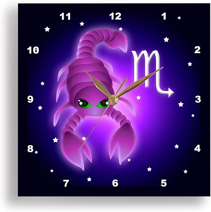 3dRose dpp_28556_1 Cute Astrology Scorpio Zodiac Sign Scorpion-Wall Clock, 10 by 10-Inch