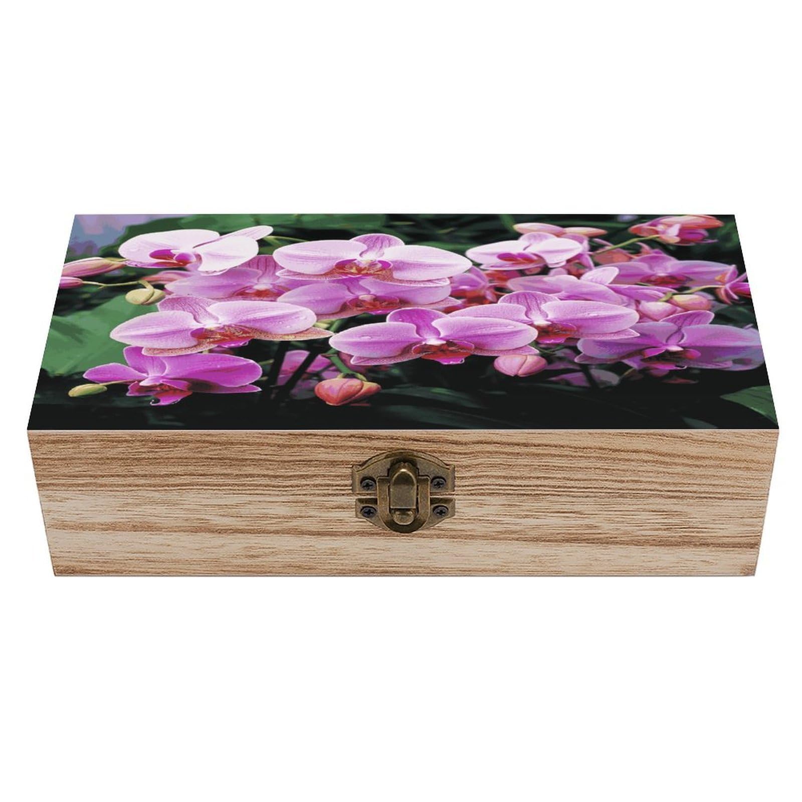 JTREHY Orchids Wooden Storage Box Exquisite Durable Wood Gift Case Sturdy Vintage Jewelry Wooden Chest for Art Hobbies Storage Keepsake Gift