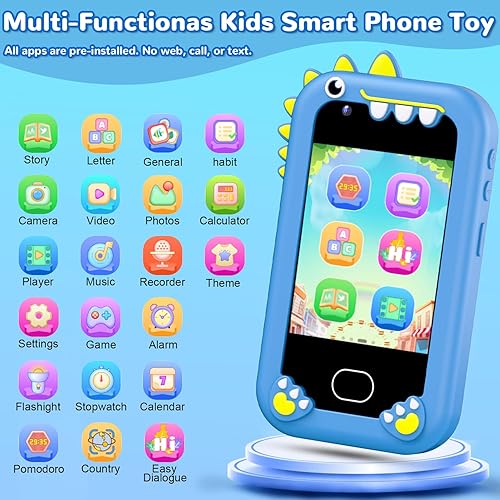 Miniatura 2 de Lapare Teléfono infantil para niños, teléfono de juguete con pantalla táctil con doble cámara, música y juegos, teléfono de juguete de aprendizaje