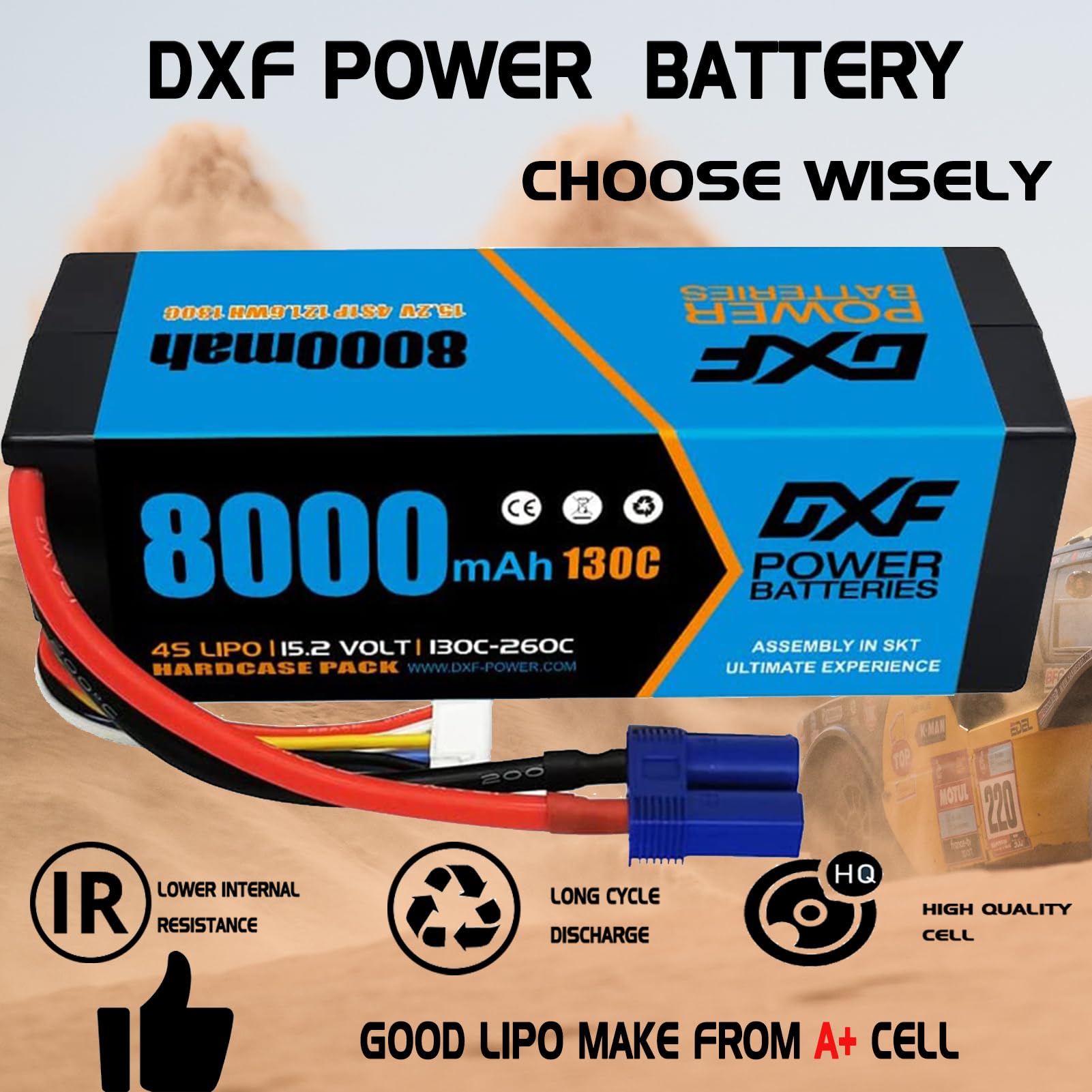 DXF 140C 4S 6500mAh Lipo Battery 15.2V HardCase HV Ultra LCG Lipo Battery with 5mm Bullet Plug Redline Series for RC Car RC Truck Evader BX Car Truck Truggy Buggy (2PCS