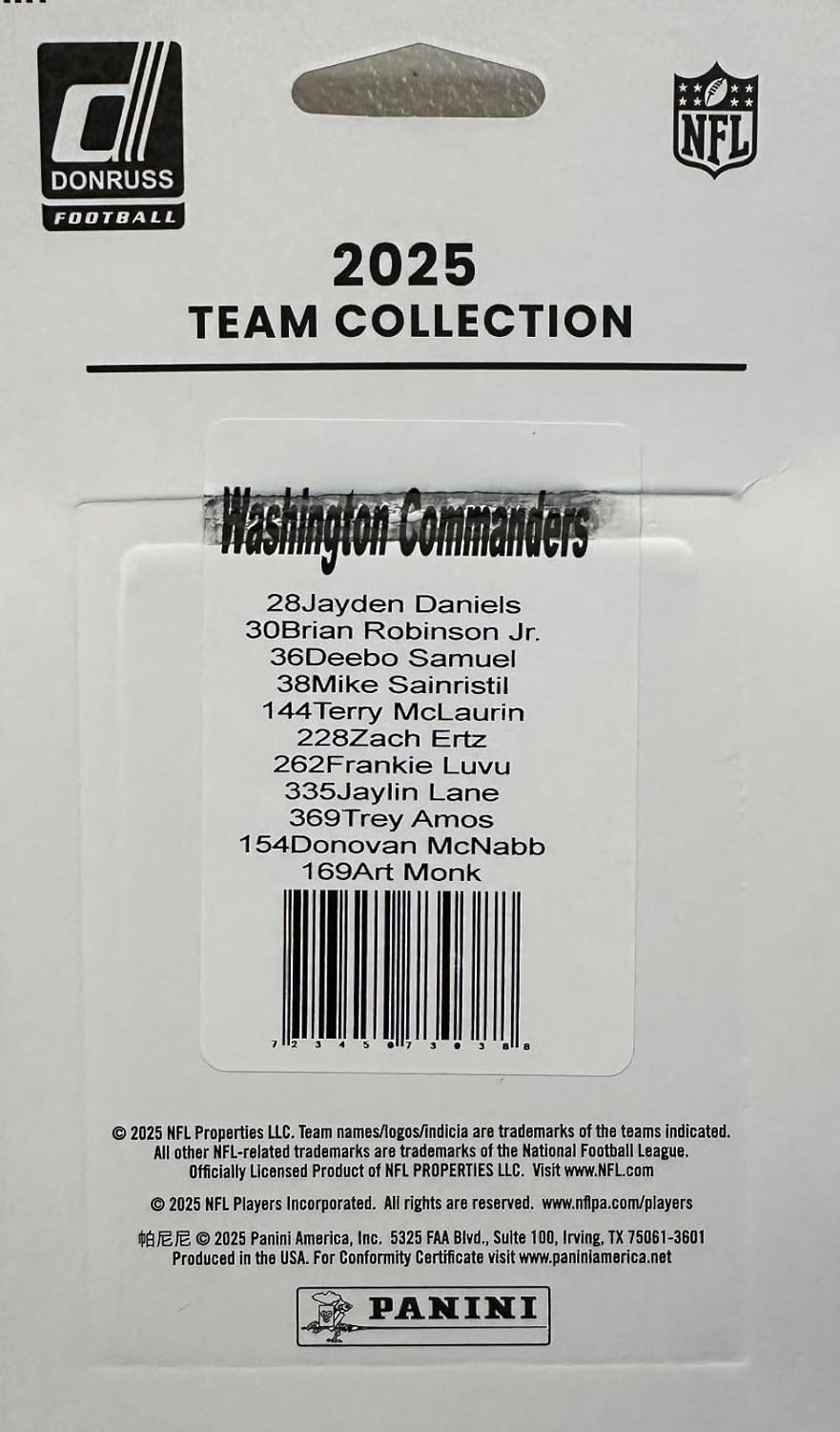 Washington Commanders 2025 Donruss Factory Sealed Team Set Featuring Jayden Daniels, Brian Robinson and Deebo Samuel with Rated Rookie cards of Jaylin Lane and Trey Amos Plus - Image 3