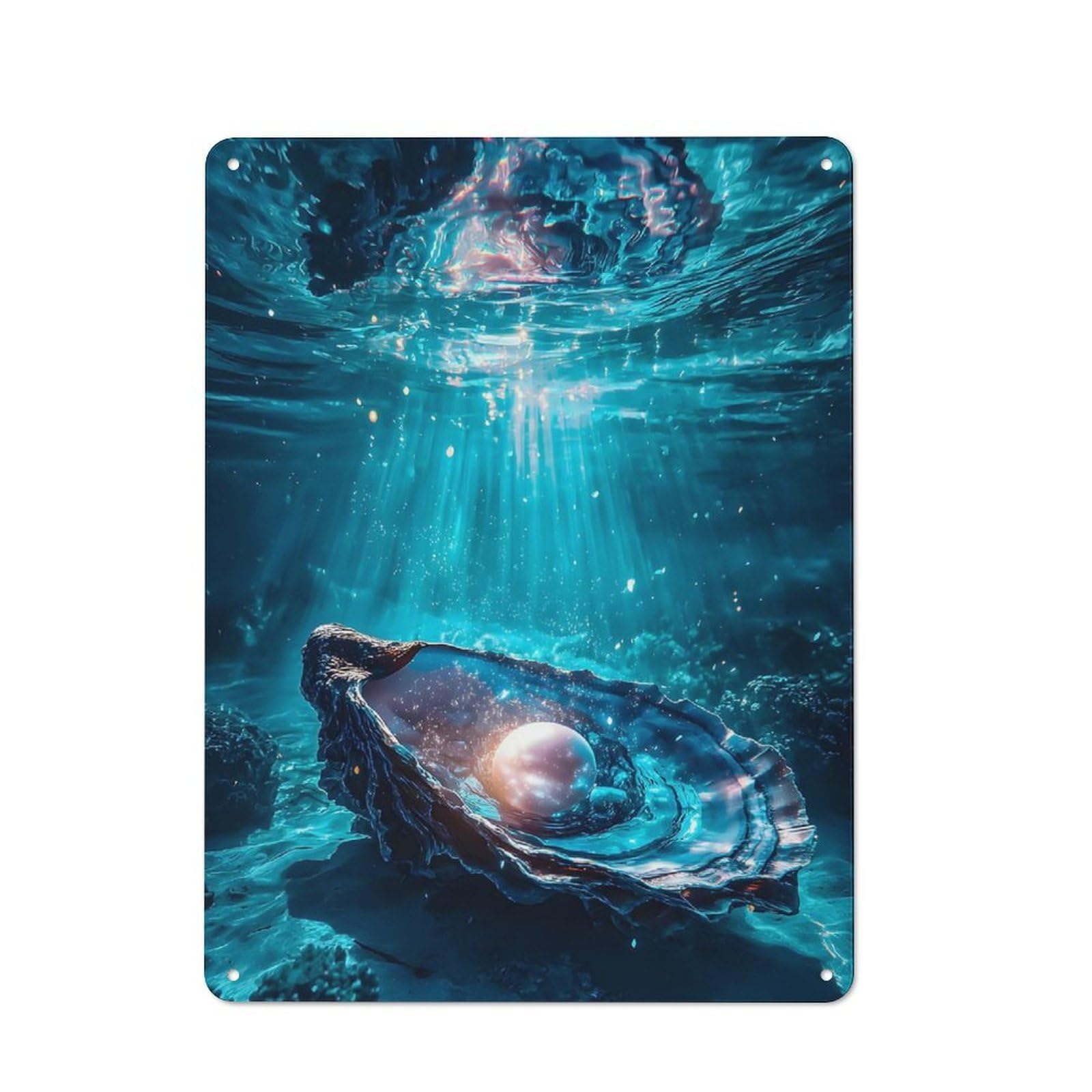 Junmoney Style-20 Underwater Pearl In Oyster Shell Metal Wall Plaque, Easy To Hang Plaque For Garage, Shed, Workshop Or Hobby Room, 40X30cm