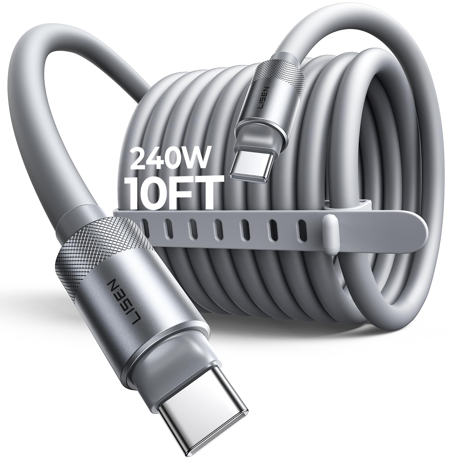 Photo 1 of LISEN 10FT USB C Cable Fast Charging, Chubby 240W Cable USB C to USB C Fast Charging Soft Silicone USBC to USBC Parallel Cable for iPhone 17 Pro Max 16 15 Air Samsung S25 Ultra MacBook Pro Air iPad