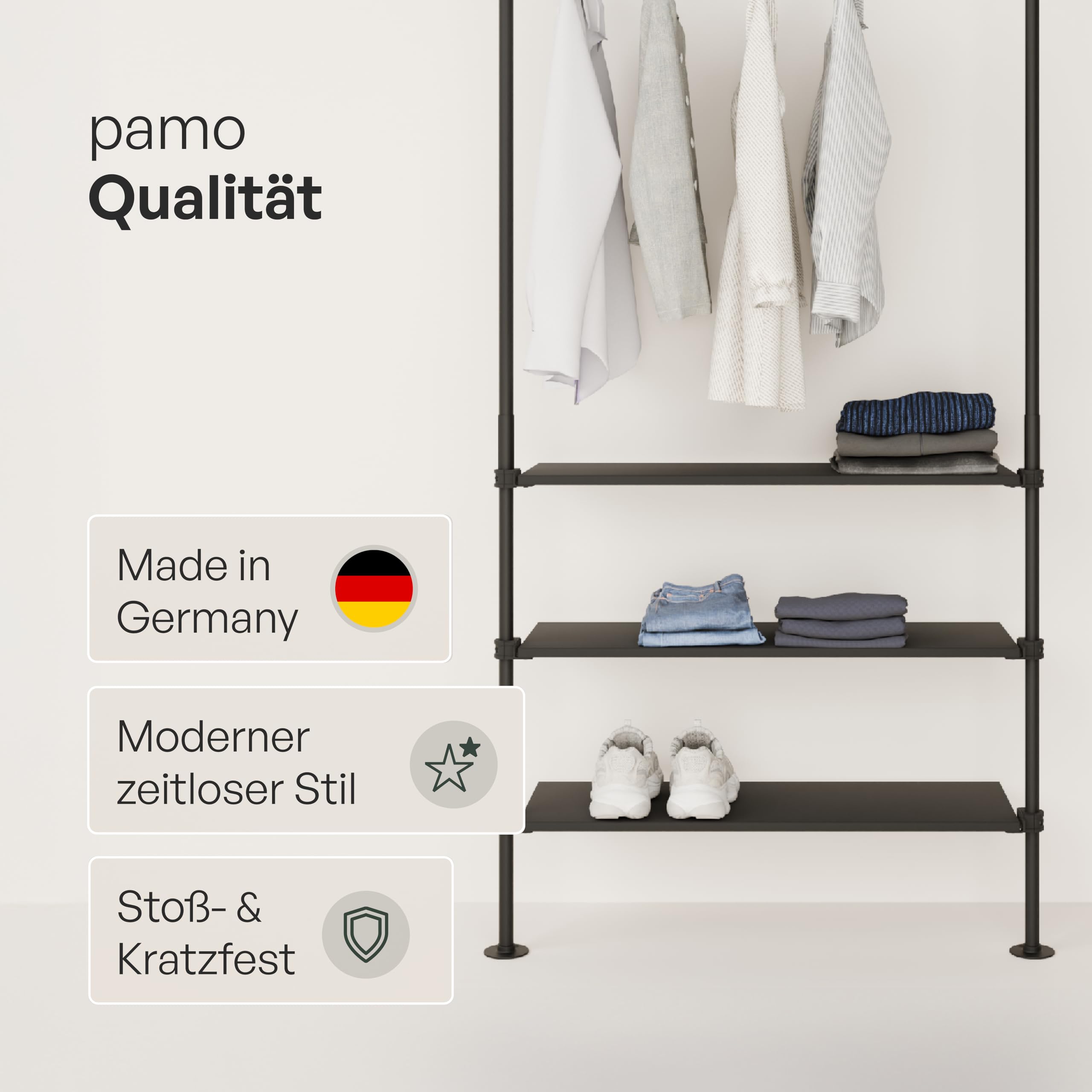 pamo Étagère noire avec accessoires de montage 91 x 30 cm I Lot de 3 I réglable en hauteur, résistante aux chocs et aux rayures I pour armoire ouverte Fabriquée en Allemagne