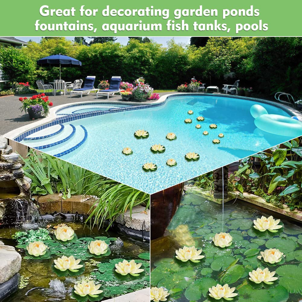 Ninfee Finte Galleggianti Per Laghetto - 6 Pezzi Da 10 Cm, Rosa E Bianco, Materiale EVA, Decorazione Per Giardino E Acquario - Foto 6