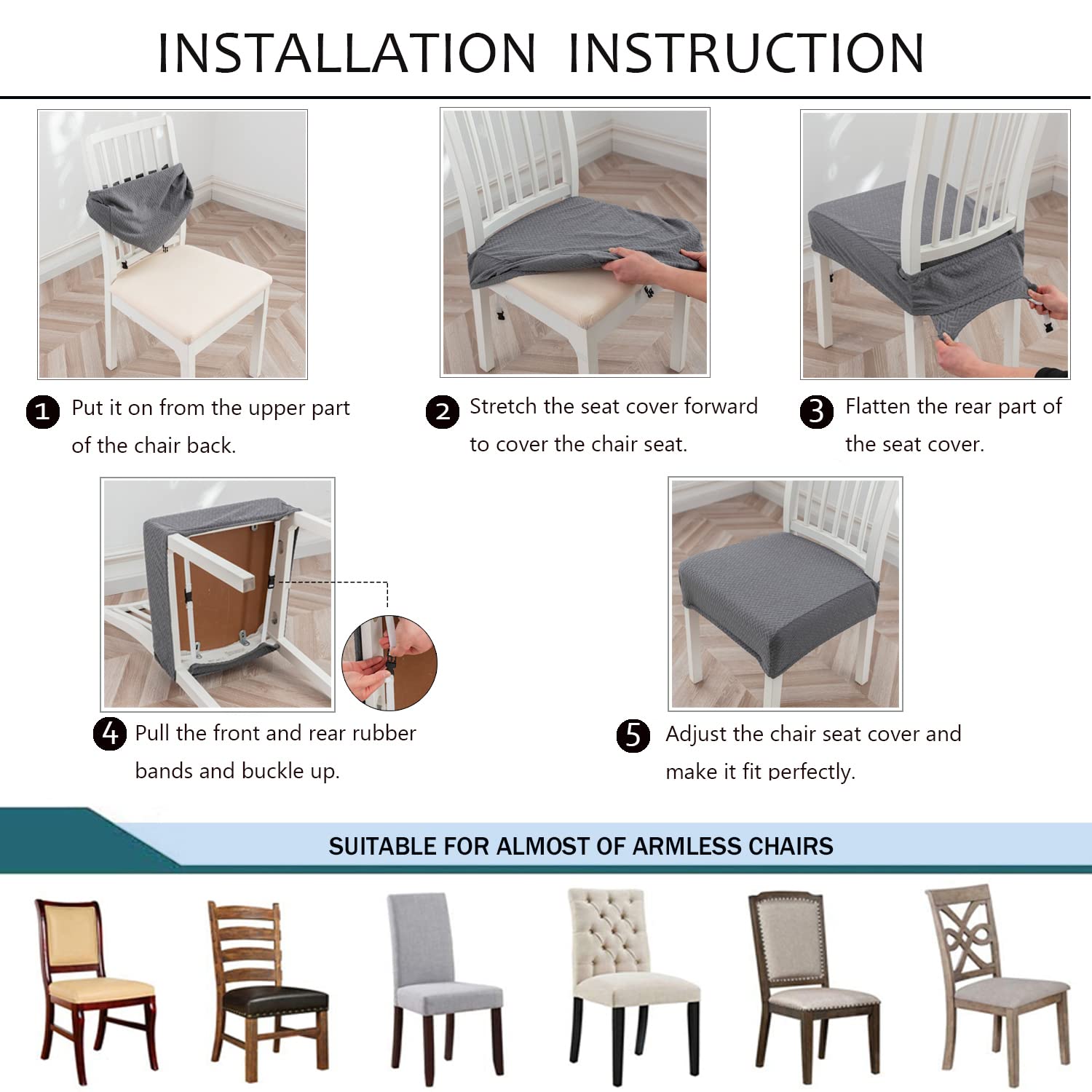 Housse de Chaise 6 Pièces, Treillis en Diamant pour Chaises de Salle à Manger, Extensibles Amovibles Lavables Protection pour Salle à Manger, Adaptées à Cuisine, Fêtes, Hôtels, Gris