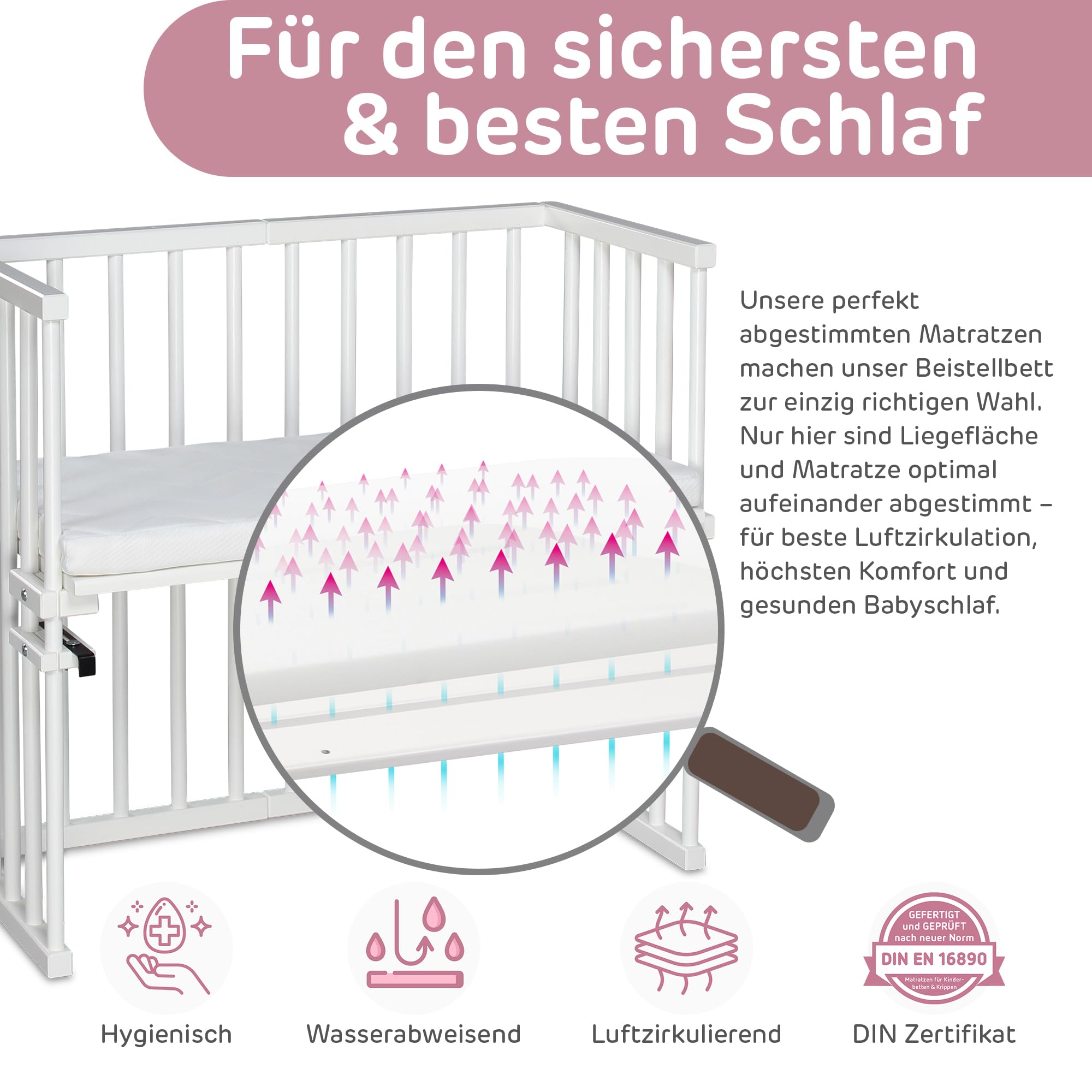 babybay Midi Beistellbett weiß lackiert Matratze Classic Soft